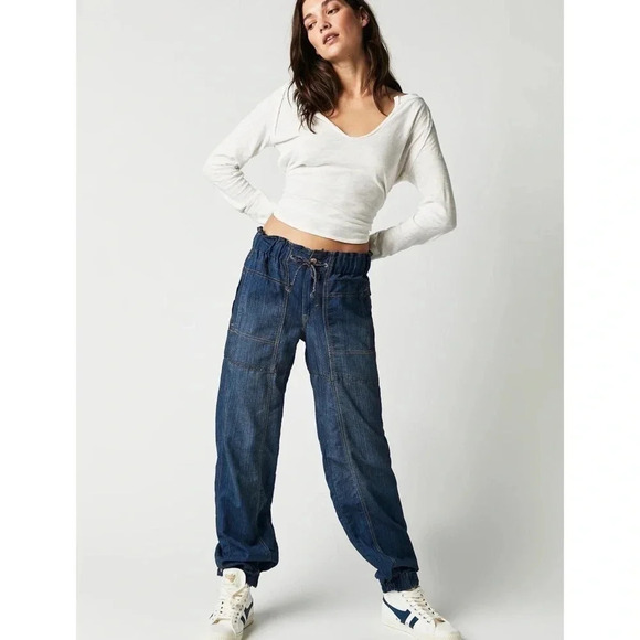 New Free People Pull On Drawstring Jeans XS - Picture 4 of 13